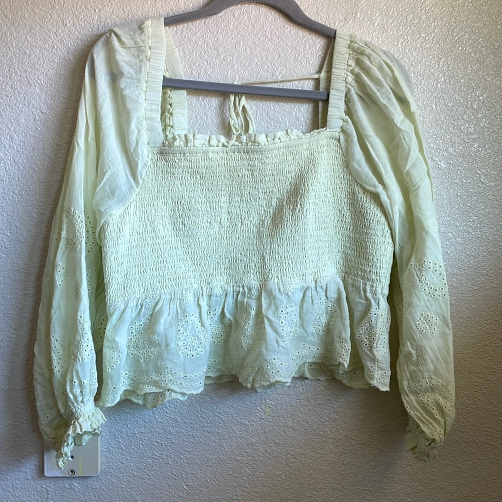 American Eagle eyelet ruched short blouse
